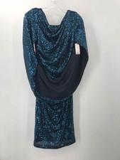 Pre-Owned Betsy  Adam Blue Size 4 Sequin Cocktail Short Long Sleeve Dress