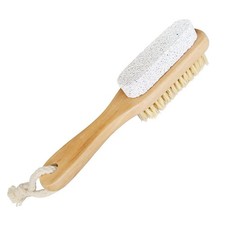 2-In-1 Wooden Handle Foot Brush with Pumice Stone Exfoliating Foot Scrubber