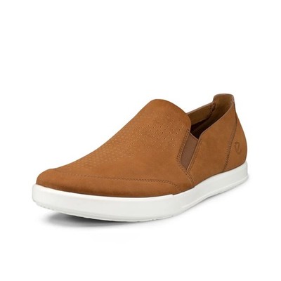 ECCO MEN'S 45 BROWN TRAVEL SLIP ON 55111402034 CAMEL SUEDE BREATHEABLE NIB