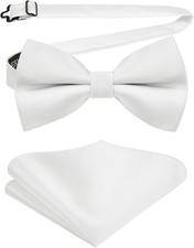 Mens Bow Ties Solid Color Pre Tied Bowtie and Pocket Square Set Classic Formal T