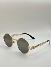 Steampunk Round Sunglasses: Gold Black Wire Frame, UV400 Protection, Personal