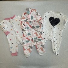 Carter  s Bundle Baby Girl Size 3M Sleepers Zip Up Fleece Cotton 3 Piece