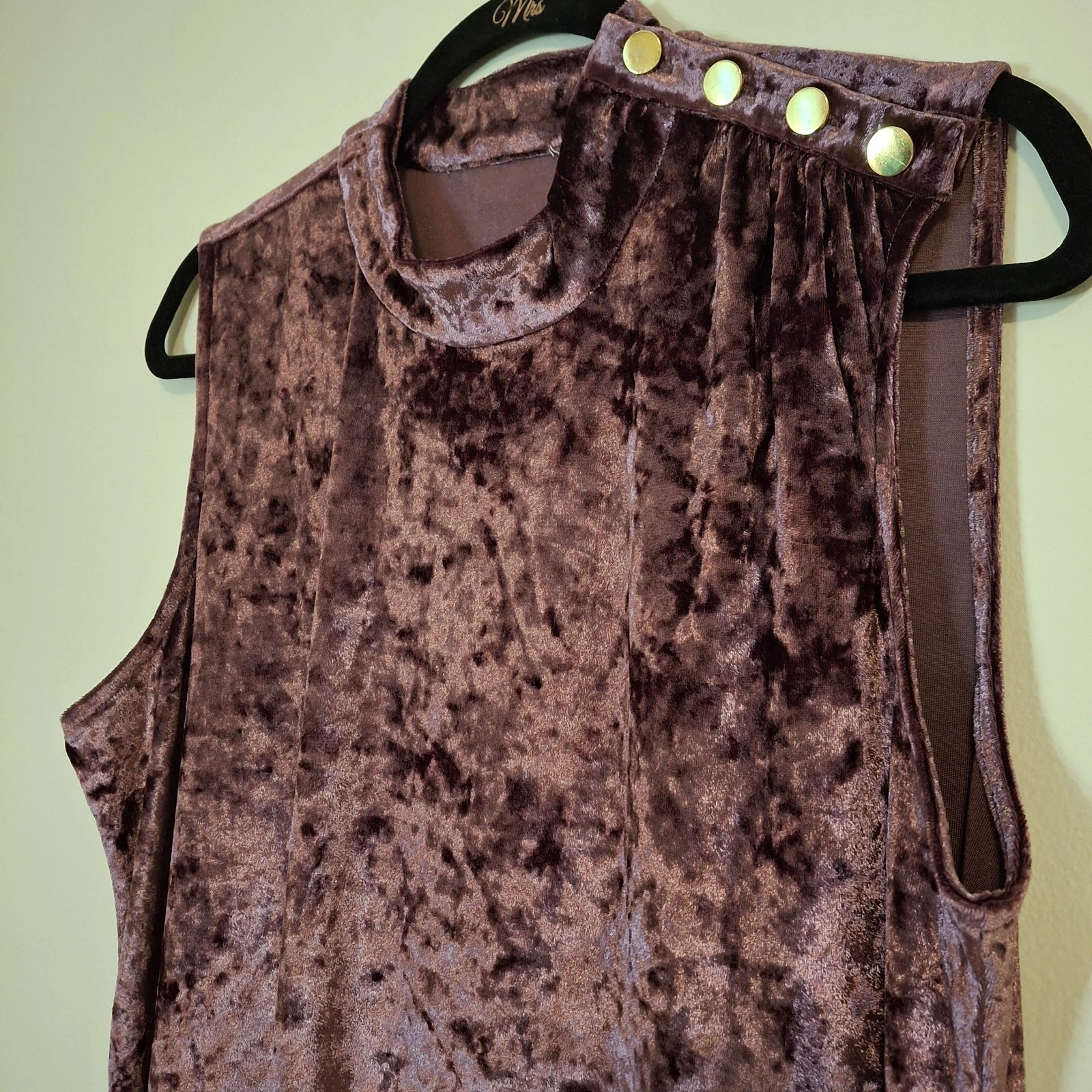 Michael Kors XL abito midi donna viola velluto schiacciato senza maniche collo alto