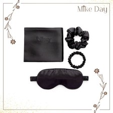 Blissy Silk Dream Set Standard Pillowcase Sleep Mask Scrunchies Black Brand New
