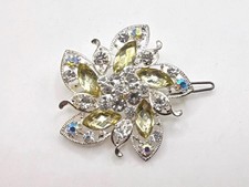 Vintage clear and yellow rhinestone flower hair clip barrette