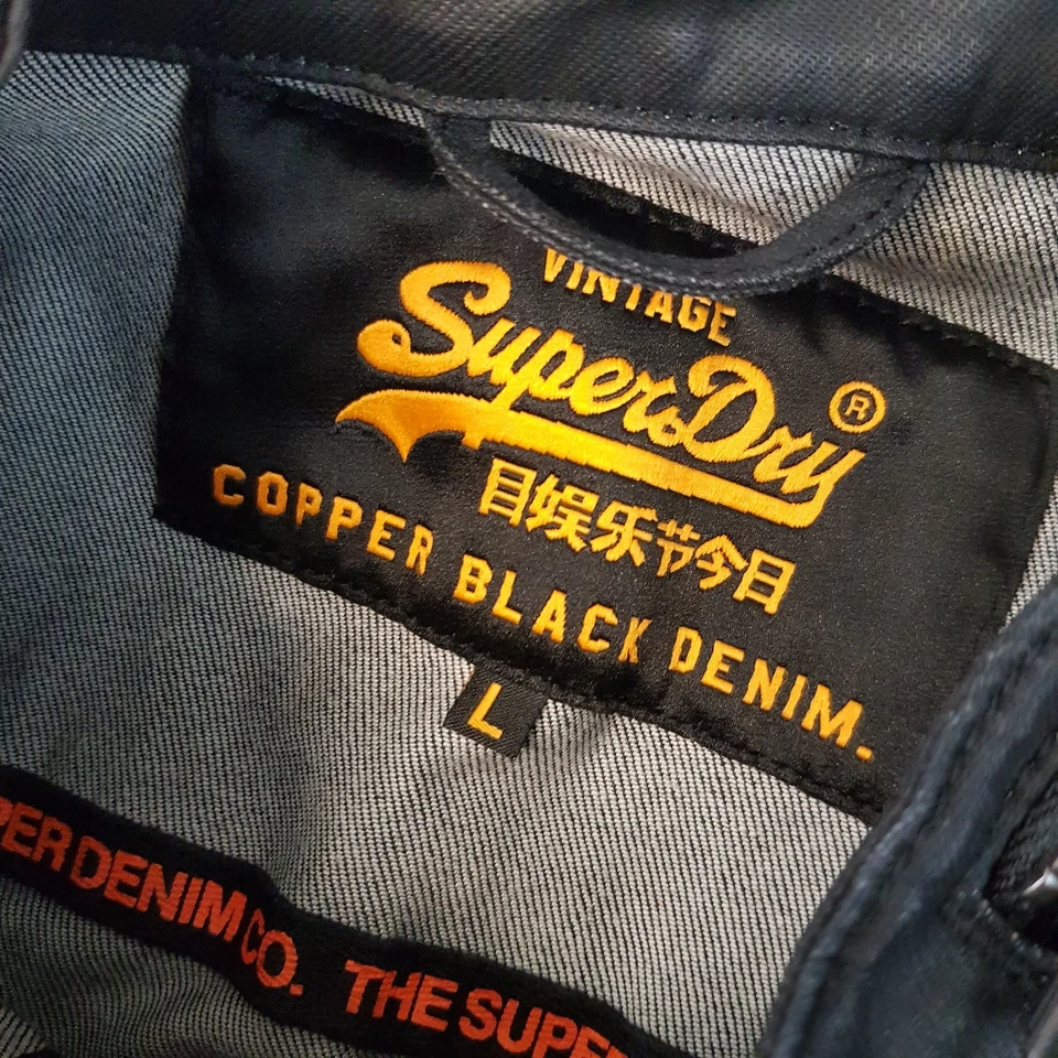 Superdry Hombre Chaqueta Grande Negra Motociclista Utilidad Moto Wax Look Heavy Denim Rider Foto 3 de 4