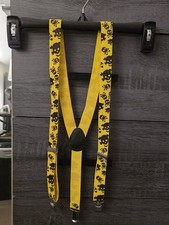 Yellow Black Skull Print Boys Adjustable Elastic Clip Suspenders Novelty