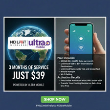 3-Month Prepaid Service Plan | Powered by Ultra Mobile | Unlimited Talk & Text