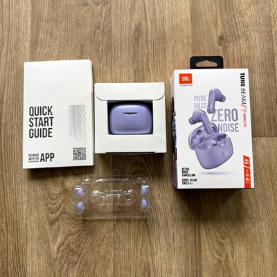 JBL Tune Beam In-Ear-Kopfhörer lila ANC Bluetooth mit Mikrofon & Ladecase