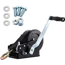 Seilwinde Hand 1500kg Gurtband Bremse Stahl schwarz Trailer Boot