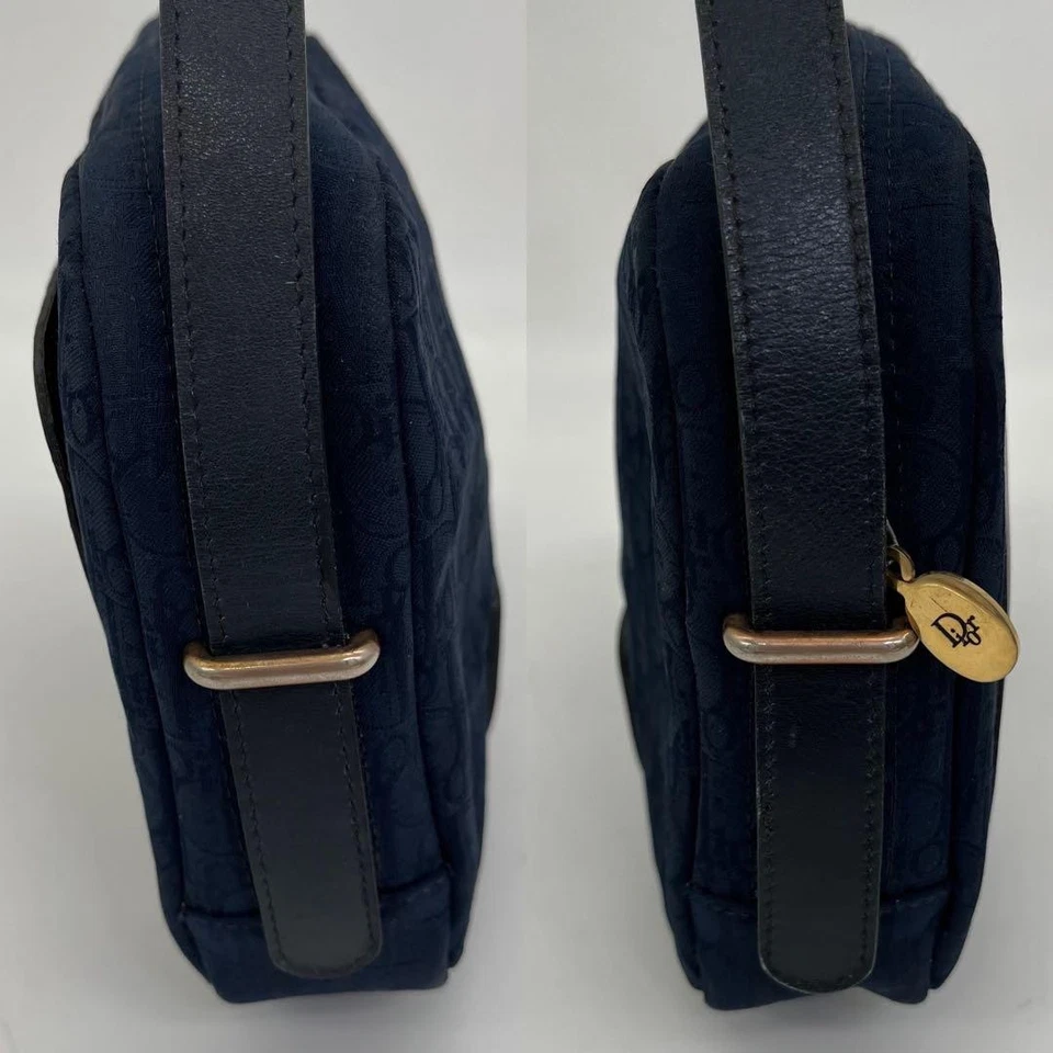 Bolso Bandolera Christian Dior Trotter Azul Marino Lona Cuero Cartera Logo Dorado MBc1043 Foto 4 de 4
