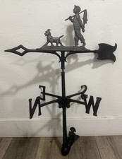 vintage metal weathervane wind direction arrow fishing-boy & dog on top 31&rdquo; tall