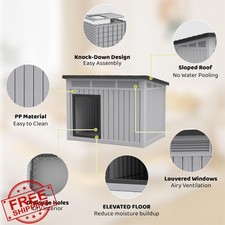 Bifanuo Dog House Small Medium Classic Grey Waterproof Detachable Roof