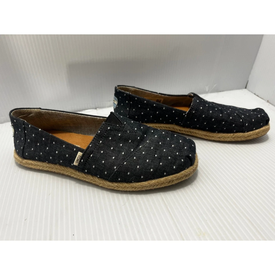 TOMS Mujer Talla 5.5 Negro Blanco Lunares Alpargata Zapatos Planos Lona Sin Cordones Foto 4 de 4