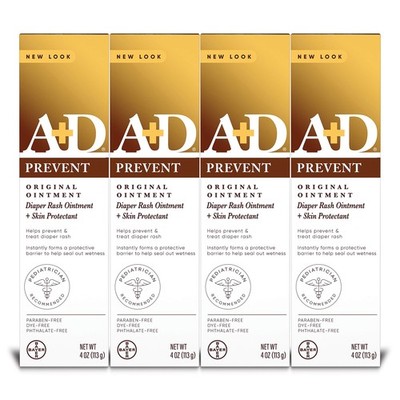 A D Original Ointment 4 Ounce Pack of 4 Baby Skin Protectant Diaper Rash Relief