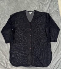 Oscar de la Renta Swimwear Black Sheer Button Down Cover Up Shirt Women’s Large