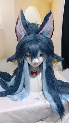 Fursuit Long haired Dog Fox Mascot Party Halloween Fur Cosplay(head)