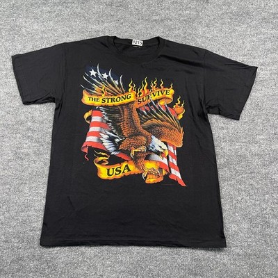Vintage Y2K The-Strong-Survive American Eagle Patriotic Shirt L 22x28 USA Flag