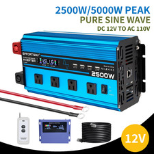 2500W 5000W Pure Sine Wave Power Inverter 12V to 110V LED Display Remote Control