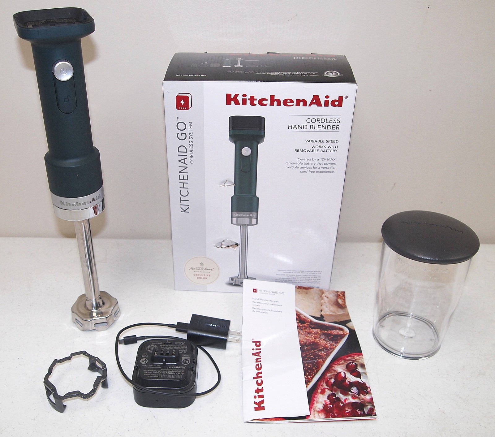Green KITCHEN AID Variable Speed "CORDLESS HAND BLENDER" with Removable Battery!