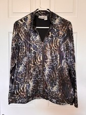 Chico's Metallic Leopard Print Jacket Full Zip Lightweight Stretch Size 2 L 