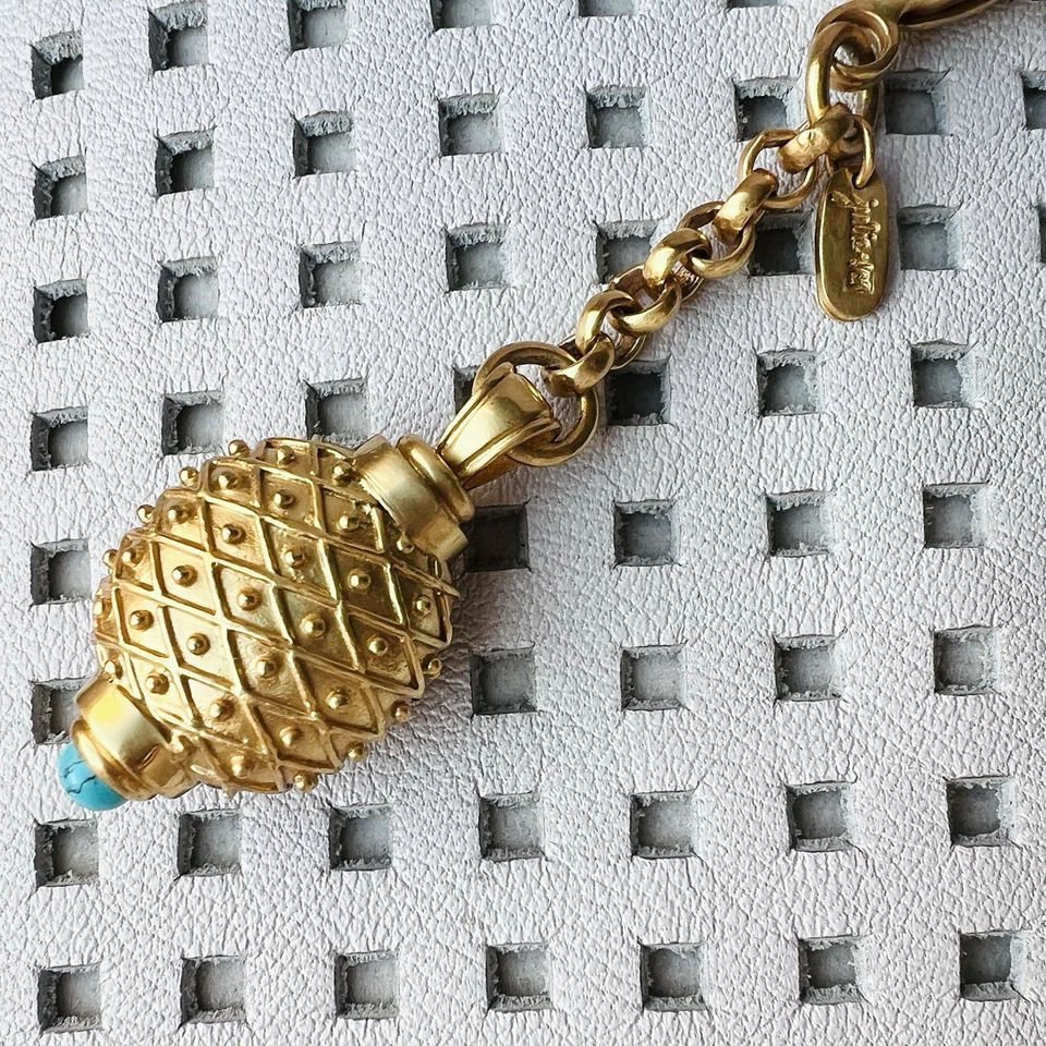 Rare Retired Julie Vos Gold-Tone Turquoise Pendant Charm Keychain Resort Coastal - Image 2 of 4