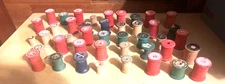 Lot of 43   Vtg  Wooden Thread Spools Mixed Brands - Mixed Sizes Some Green Red