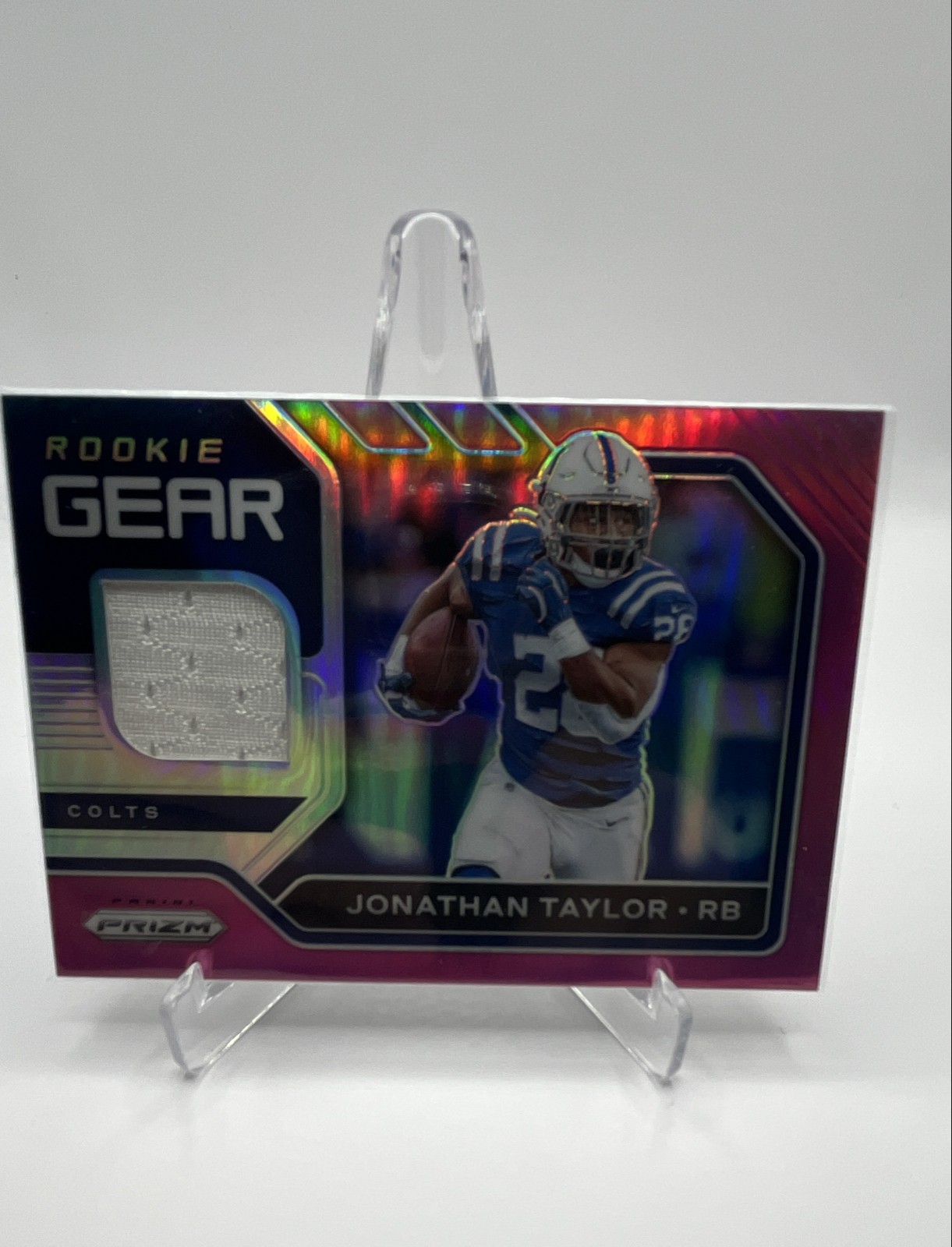 2020 Panini Prizm - Rookie Gear Jonathan Taylor #4 Pink Prizm (MEM, RC)