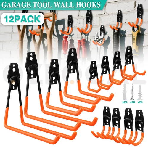 12Pack Heavy Duty Garage Storage Utility Wall Hook Organizer Garden Tools Hanger - Picture 1 of 26