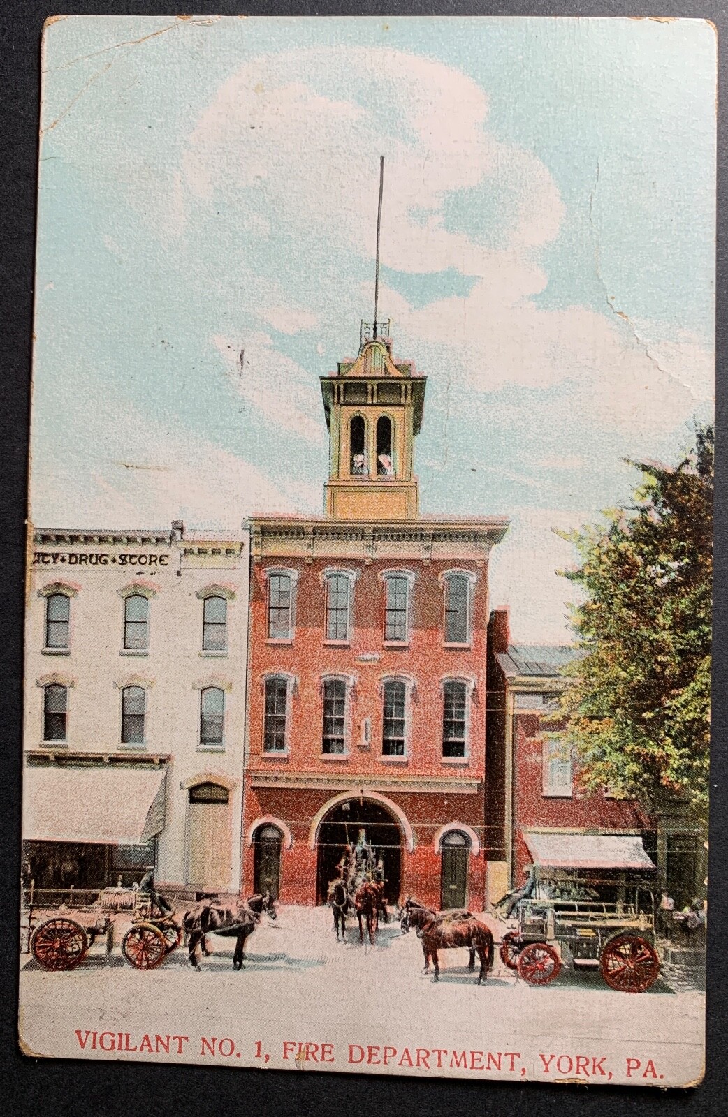 Postcard York PA Fire Department Horse Drawn Apparatus Vigilant No. 1 eBay