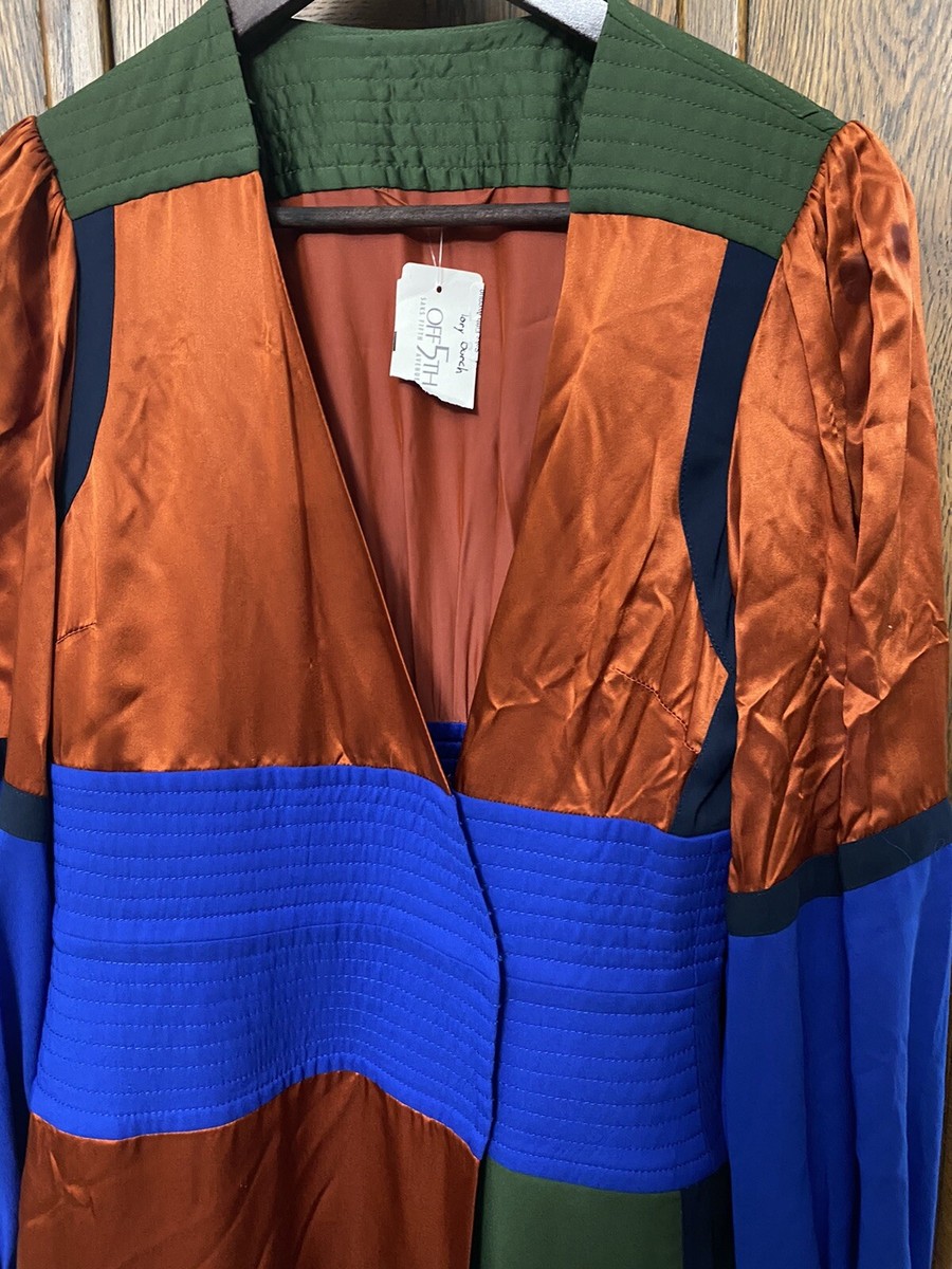 Tory Burch Wrap Dress Multicolor Colorblock Silk Satin Long