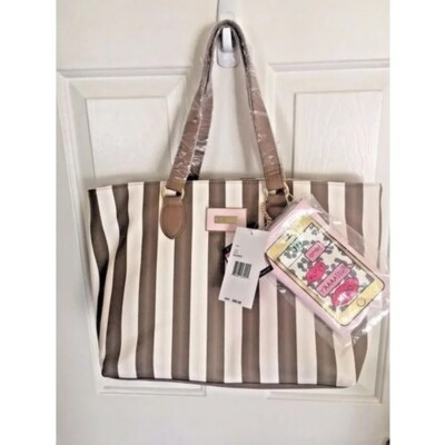 Betsey Johnson KITCH Spice Striped Faux Leather Tote BAG &Cell