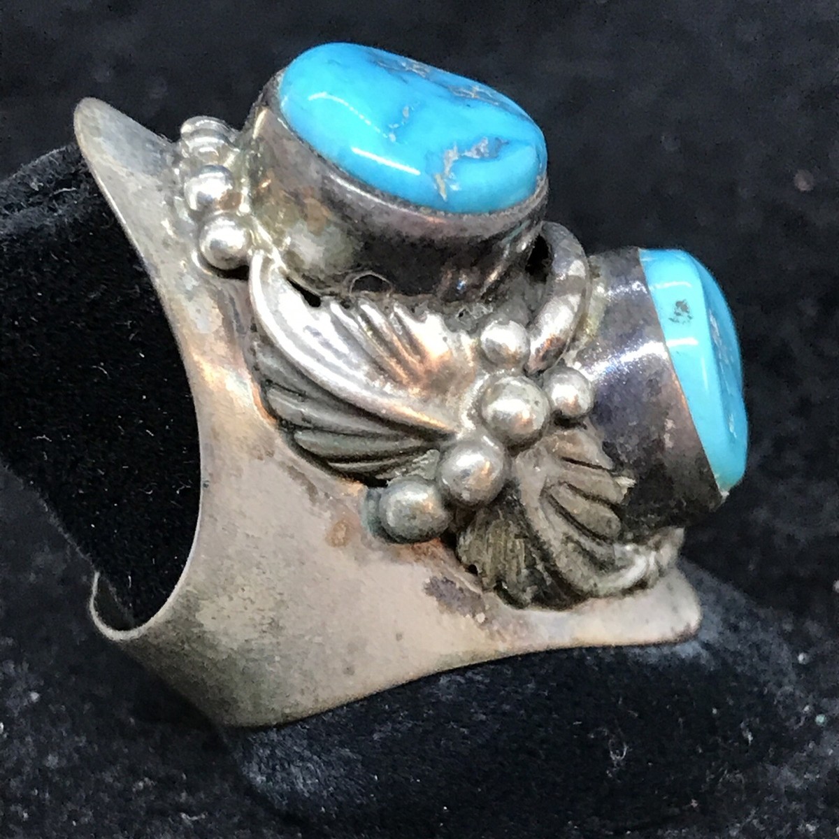 Vintage Native American 925 Sterling Silver Sgn J J Turquoise Ring