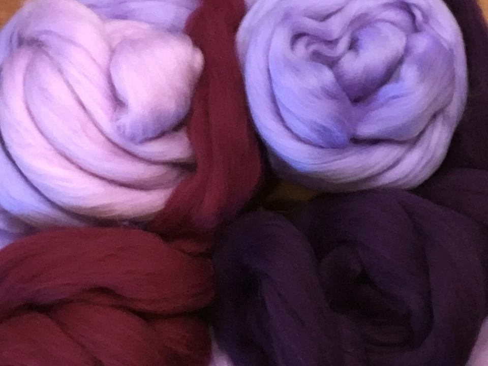 Purple MIX  Spinning Felting Wool Roving Fiber -Mixed Top Roving Bag 8 oz  Spin  - Image 2 of 3