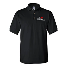 Polo Shirts for Men I Love Dominica Cotton Short Sleeves Golf Tees