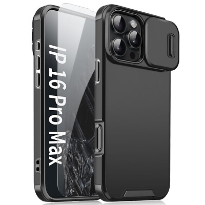 For iPhone 16 15 Rugged Case Slide Camera Dustproof Non-Slip Screen Protector