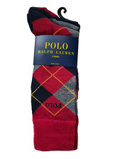 Ralph Lauren Polo Socks Men Dress 3 Pairs Shoes 6 -12 Red Gray Navy Argoyle