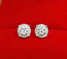 10K Gold Genuine Cluster Diamond Halo Round Studs Earrings .25ct 6.5mm
