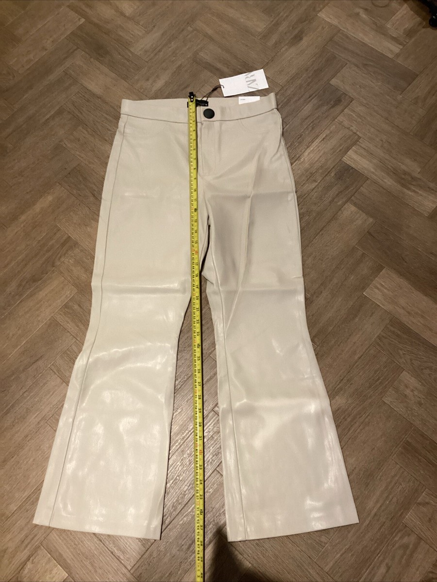 BNWT Zara Faux Leather Trousers Ecru Ivory Size L High Rise