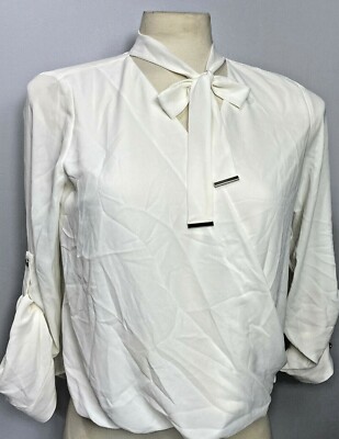 Alfani Blouse Womens size 6 Petite Long Sleeve Cream Cross Over Career New