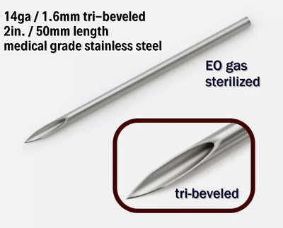 Any quantity (1+) 14 gauge body Piercing Needles EO gas sterilized 14g (1.6mm)