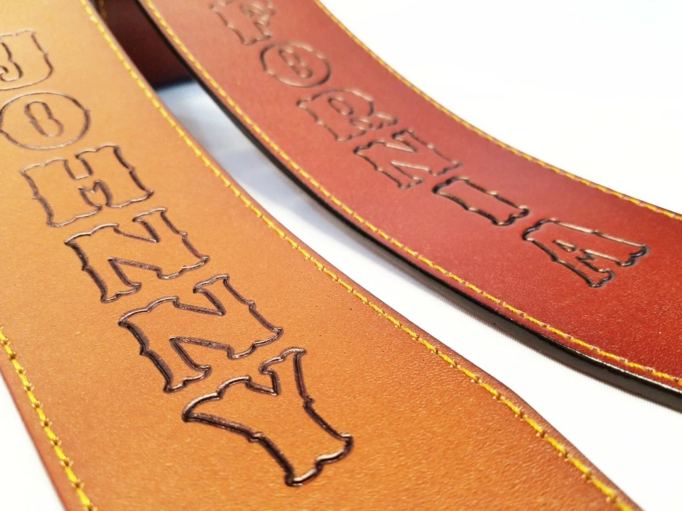 Correa de bajo de guitarra de cuero genuino de 2,5” de ancho. personalizado. mano de obra superior Foto 4 de 4