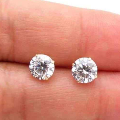 14K Gelbgold runde Ohrstecker mit Schraubverschluss 7 mm mit 2,5 kt Edelsteinakzenten