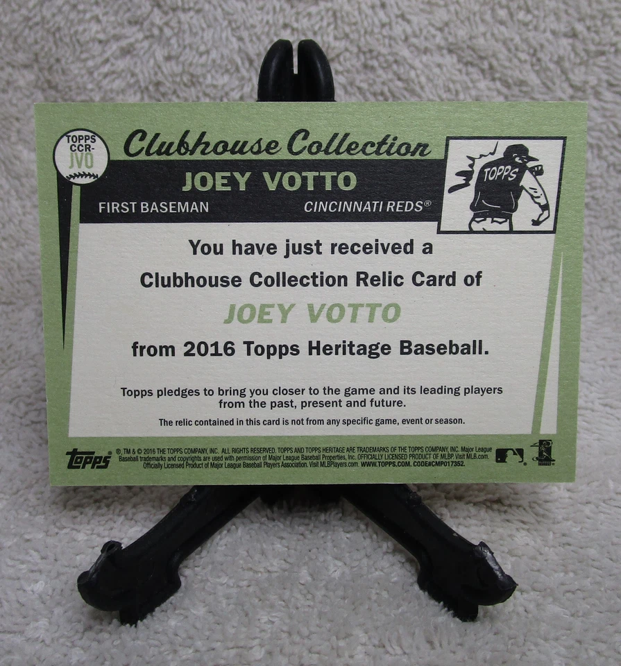 JOEY VOTTO 2016 Topps Heritage CLUBHOUSE COLLECTION Game Used Jersey Card - Image 3 of 3