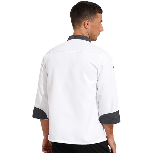 Men Unisex Chef Kitchen Work Coat Restaurant Cooking Jacket Tops Canteen Uniform - Picture 64 of 89