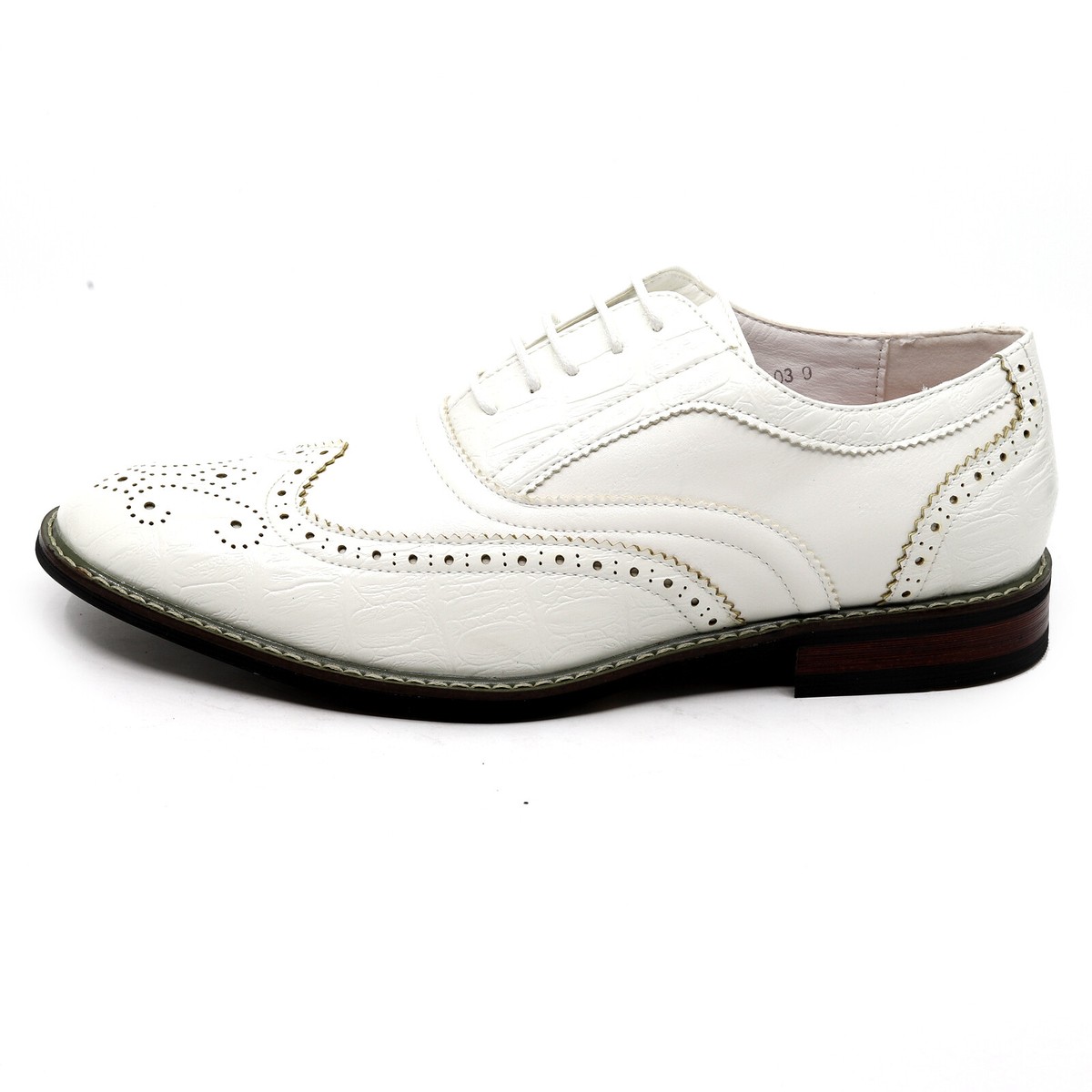 White Men's Two Tone Perforated Wing Tip Lace Up Oxford Dress Shoes