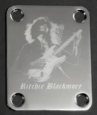 GUITAR NECK PLATE - Engraved Photo Etched - RITCHIE BLACKMORE - CHROME