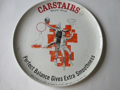 Vintage Metal Whiskey Carstairs White Seal Distillery Serving Tray Basketball