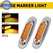 Amber 16-LED Truck Trailer Side Marker Turn Signal Running Lights Chrome Bezel