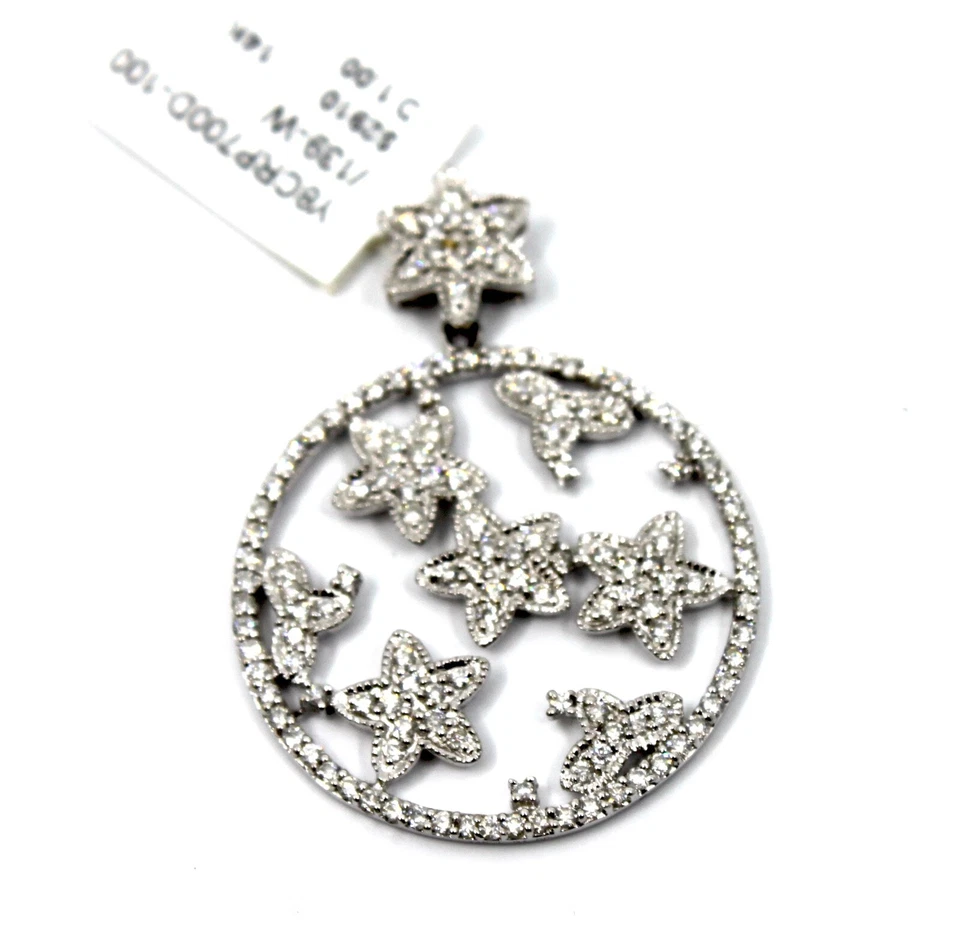Colgante con estrellas circulares de diamantes de 1,5" de diámetro en oro blanco macizo de 14 k Foto 2 de 4